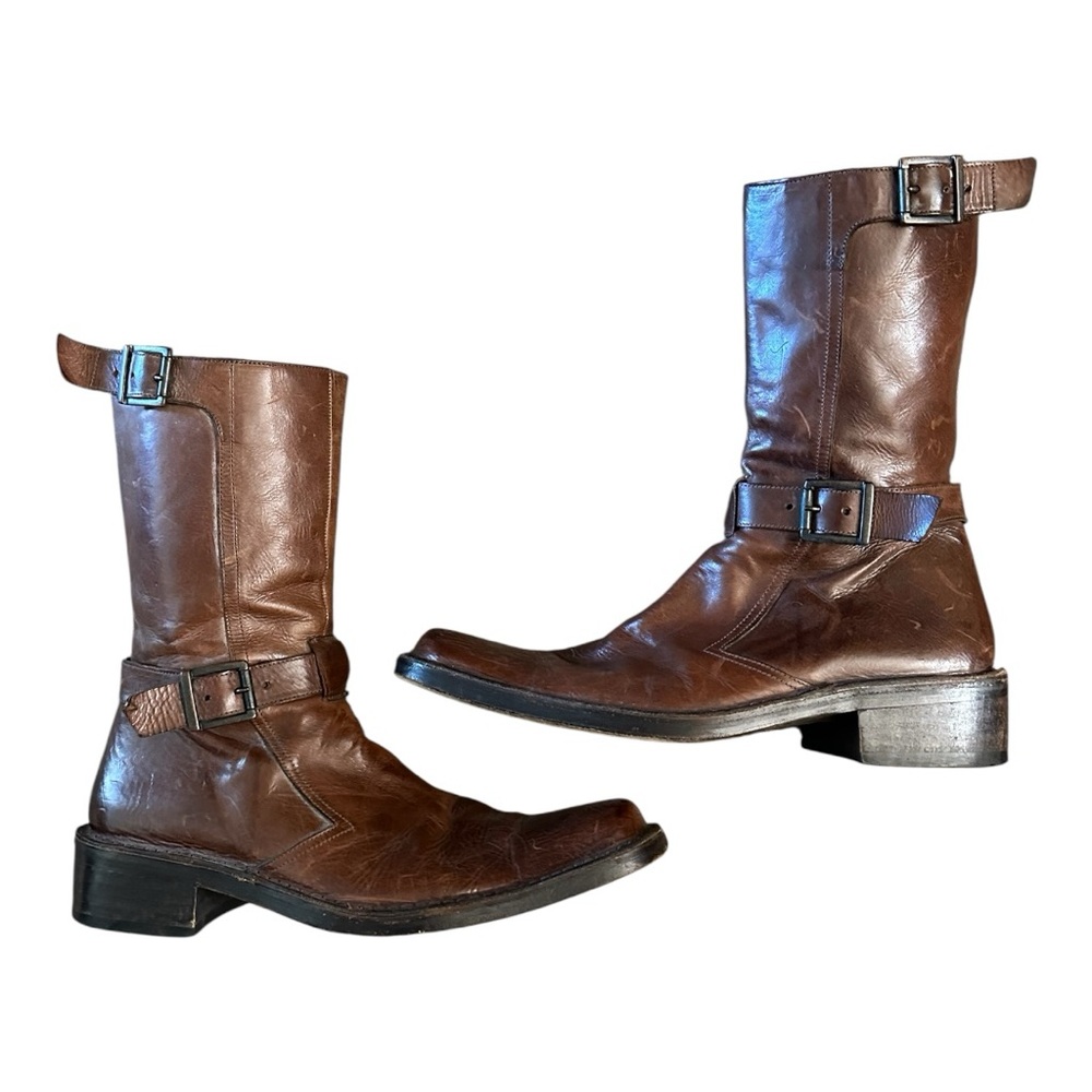 Pawelk's Men's Cognac Brown Italian Leather Boots | Size 45 (US 12) * Free S/H *
